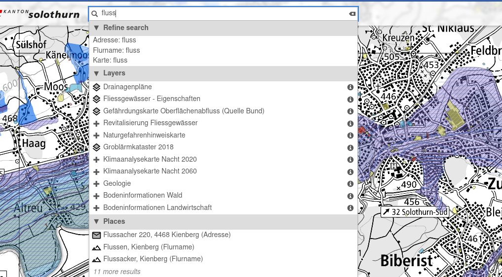 Search interface and results